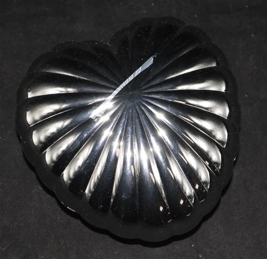 A metal heart shaped box and cover bearing the stamp Georg Jensen, 4.75